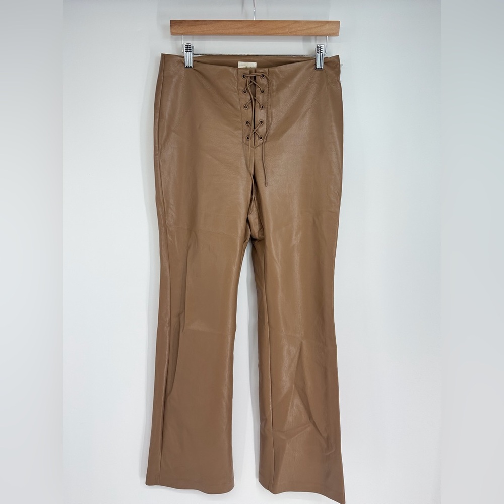 Wilfred Faux Leather Cross Crotch Flare High Rise Pants